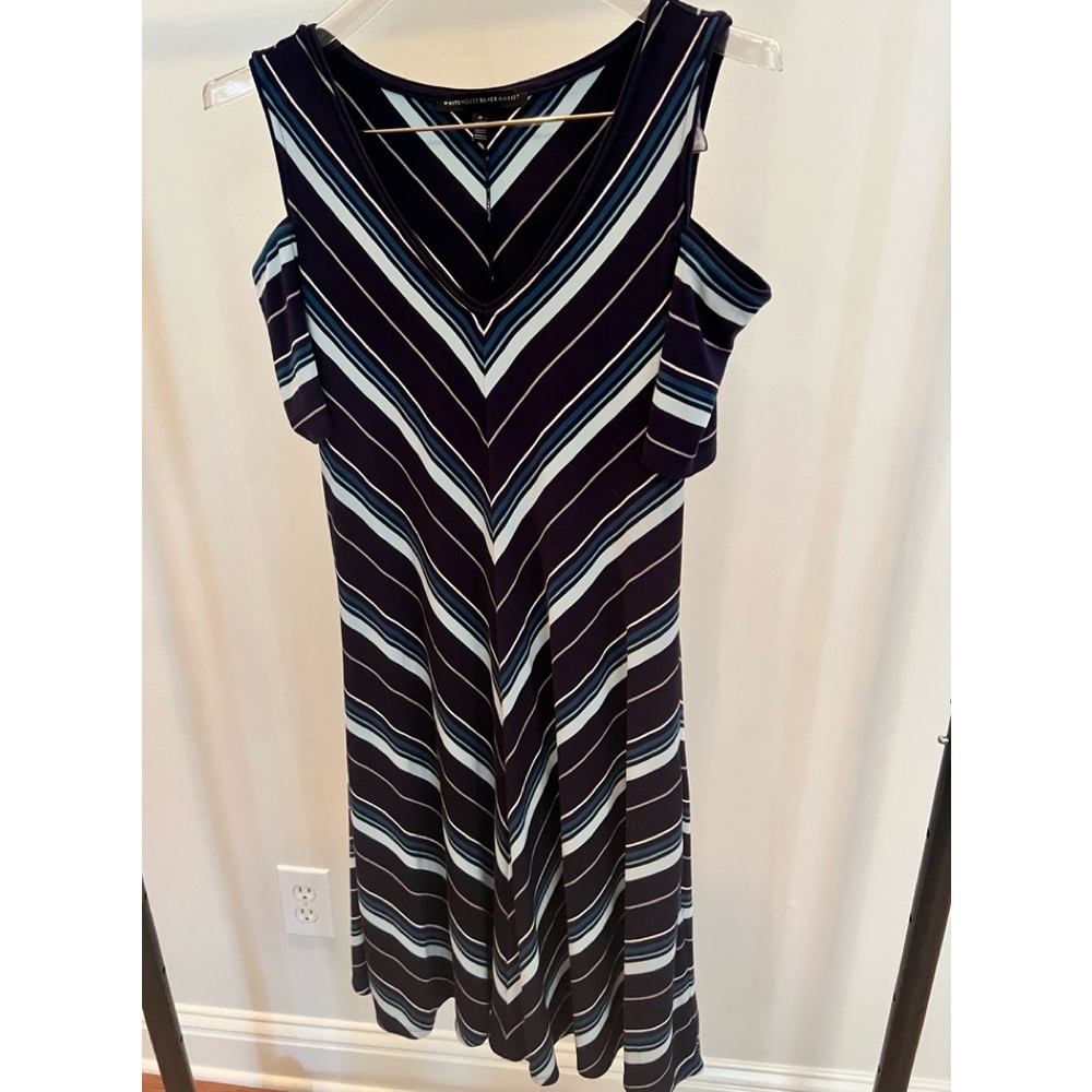 Blue and white stripe on black background T shirt dress